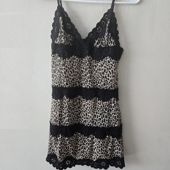 Rampage Y2K Leopard Print Slip Dress / Lingerie with Lace Trim - Picture 2 of 6